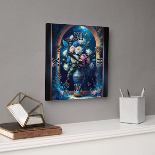 Reloj Cuadrado Glorioso Bouquet Floral Bajo Un Cielo De Luna