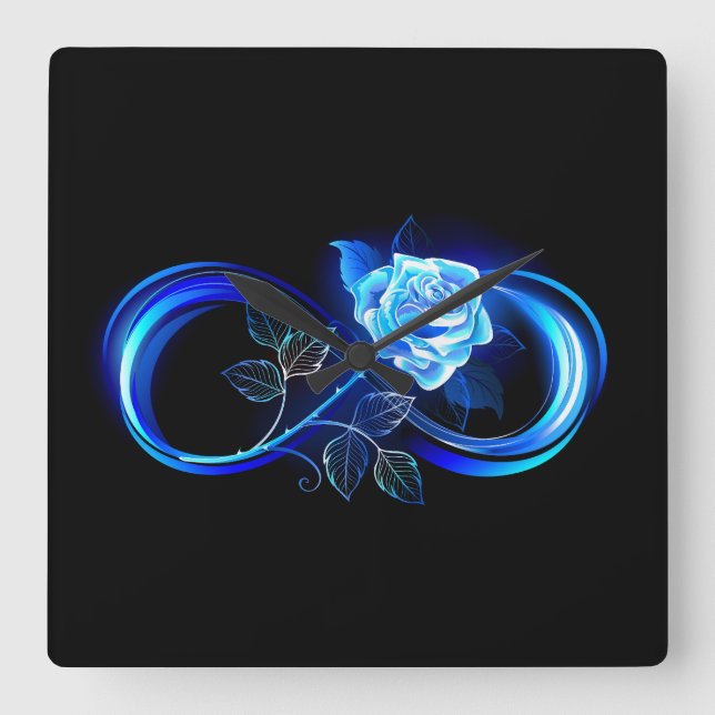 Reloj Cuadrado Glowing infinity with blue rose (Anverso)