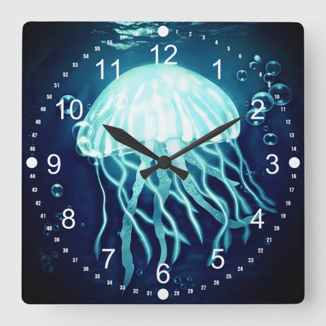 Reloj Cuadrado Glowing Jellyfish Ocean Marine Life Beach Sea Life (Anverso)