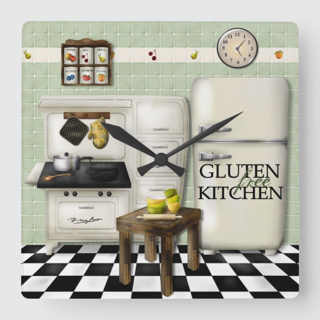 Reloj Cuadrado Gluten Free Kitchen Green Clock (Anverso)