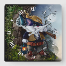 Reloj Cuadrado Gnome gato con martillo y lámpara va a trabajar