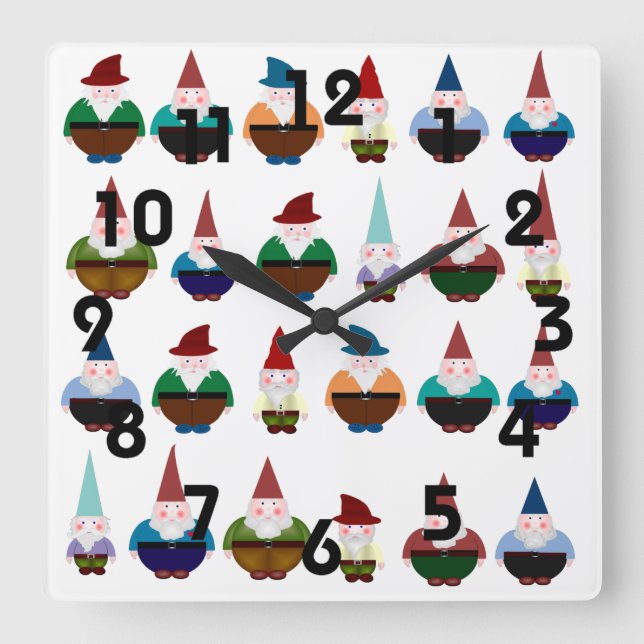 Reloj Cuadrado Gnomes Wall Clock (Anverso)