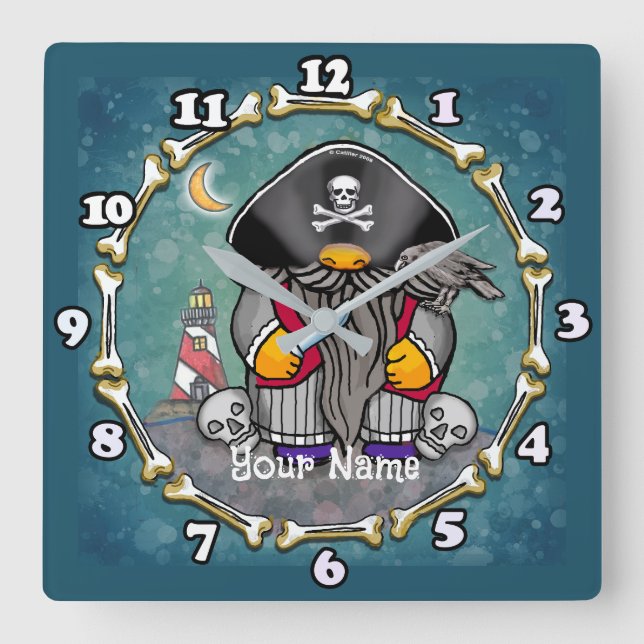 Reloj Cuadrado Gnomo pirata (Anverso)