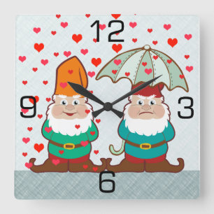 Reloj Cuadrado Gnomos felices y gruñones