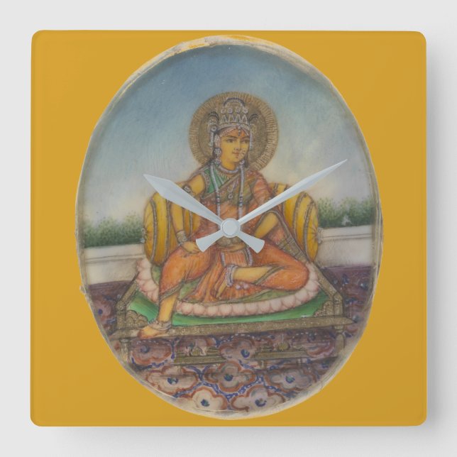 Reloj Cuadrado Goddess Samanya Lakshmi Vintage Gouache Painting (Anverso)