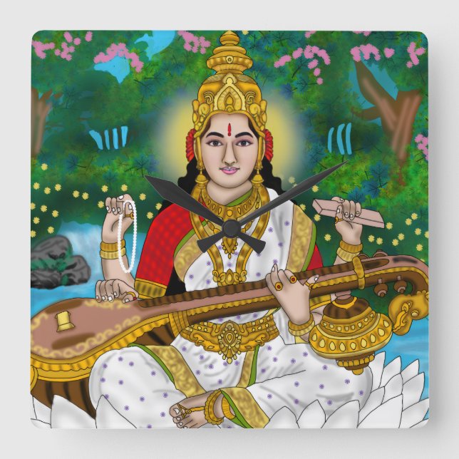 Reloj Cuadrado Goddess Saraswati Clock (Anverso)