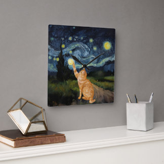 Reloj Cuadrado Gogh Kitty Starry Night Cat
