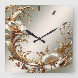 Reloj Cuadrado Gold Floral Wall Clock