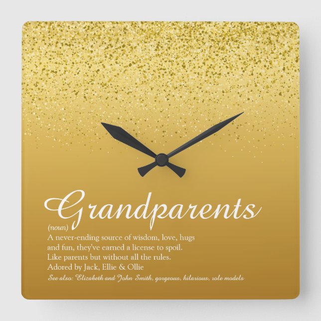 Reloj Cuadrado Gold Glitter Grandparents Definition (Anverso)