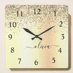 Reloj Cuadrado Gold Glitter Metal Monogram Glam Name<br><div class="desc">Gold Faux Foil Metallic Sparkle Glitter Brushed Metal Monogram Name Clock. This makes the perfect sweet 16 birthday,  wedding,  bridal shower,  anniversary,  baby shower or bachelorette party gift for someone that loves glam luxury and chic styles.</div>