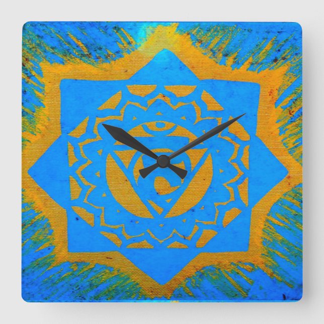 Reloj Cuadrado gold on blue tantric symbol (Anverso)