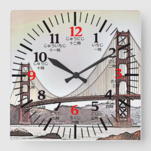 Reloj Cuadrado Golden Gate Bridge - English and Japanese Numerals
