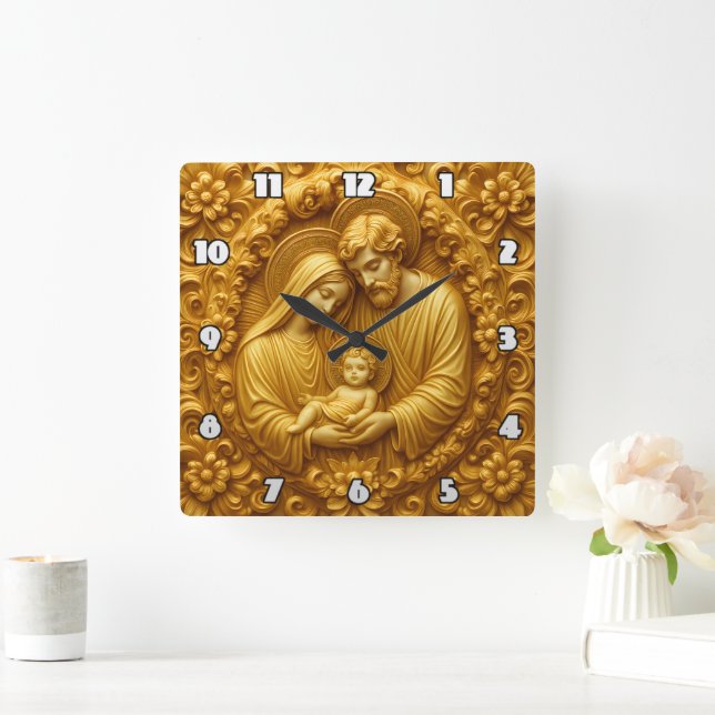 Reloj Cuadrado Golden Holy Family Devotional Relief (Hogar)