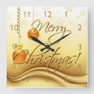 Reloj Cuadrado Golden Merry Christmas
