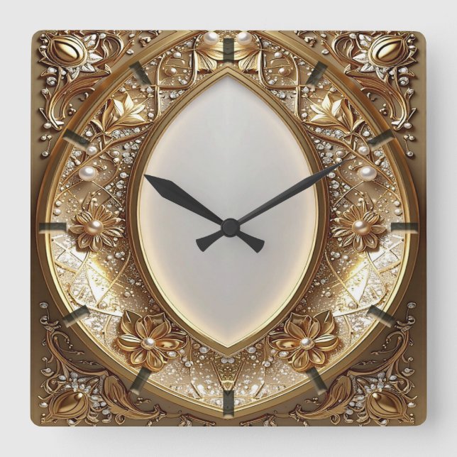 Reloj Cuadrado Golden Ornate Frame Wall Clock (Anverso)