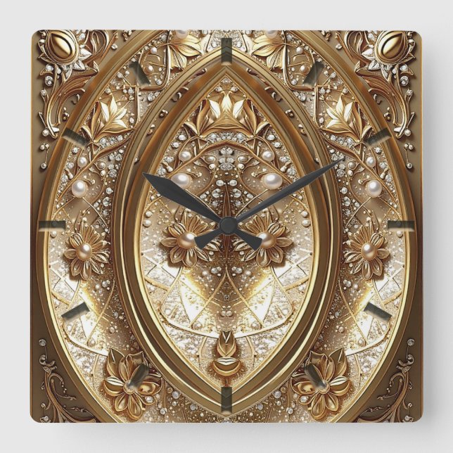 Reloj Cuadrado Golden Ornate Frame Wall Clock (Anverso)