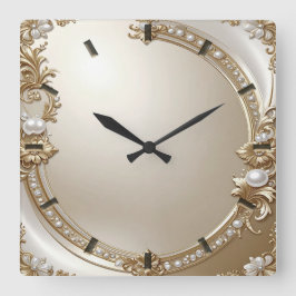 Reloj Cuadrado Golden Ornate Frame with Pearls Wall Clock