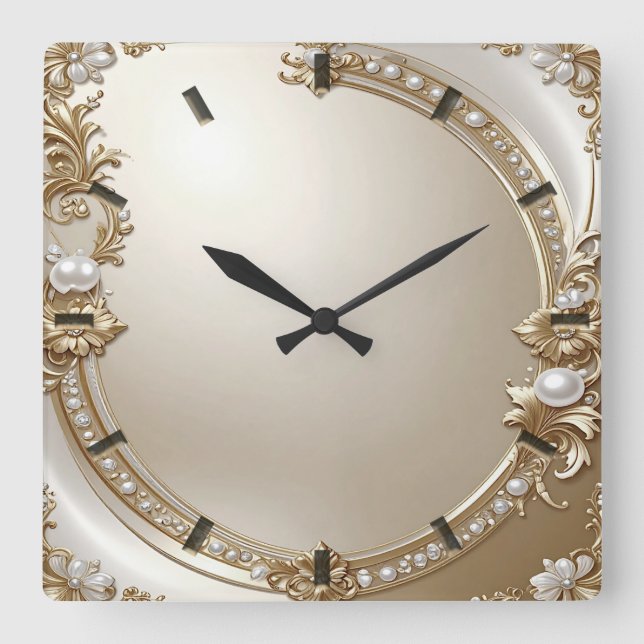 Reloj Cuadrado Golden Ornate Frame with Pearls Wall Clock (Anverso)
