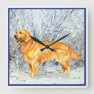 Reloj Cuadrado Golden retriever en invierno