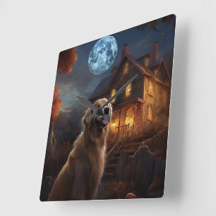 Reloj Cuadrado Golden Retriever Halloween Aterrador