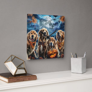Reloj Cuadrado Golden Retriever Halloween Espeluznante