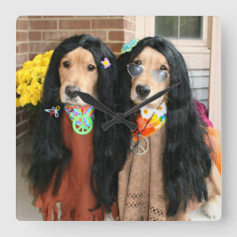 Reloj Cuadrado Golden Retriever Halloween Hippie