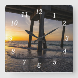 Reloj Cuadrado Golden Sunrise Under Pensacola Pier Wall Clock