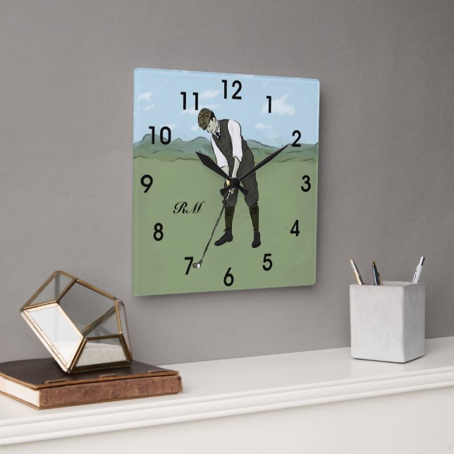 Reloj Cuadrado Golfista de estilo vintage personalizado (Oficina)