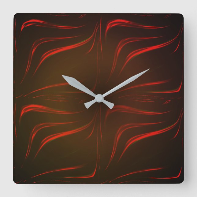 Reloj Cuadrado Golpes rojos ondulados sobre fondo negro (Anverso)