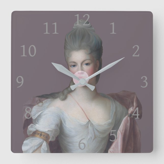 Reloj Cuadrado Goma de burbuja Diva soplando un chicle rosado de  (Anverso)