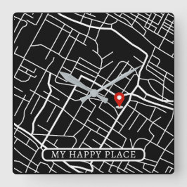 Reloj Cuadrado Google Home Location Map My Happy Place White Text