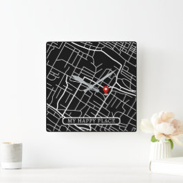 Reloj Cuadrado Google Home Location Map My Happy Place White Text