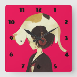 Reloj Cuadrado GORRA CAT - Niño animado con gato