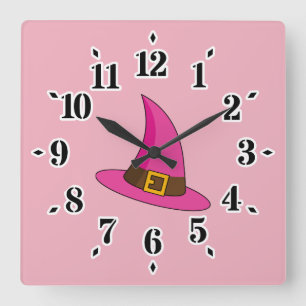 Reloj Cuadrado Gorra de bruja rosa