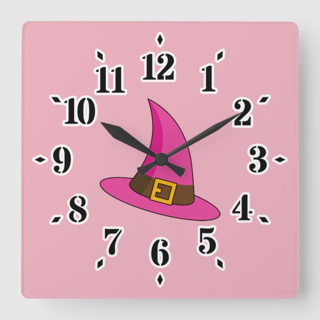 Reloj Cuadrado Gorra de bruja rosa (Anverso)