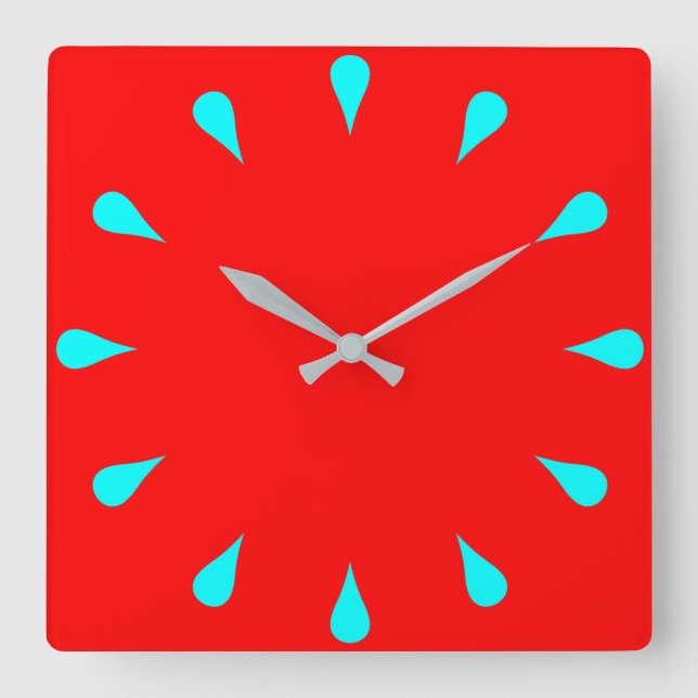 Reloj Cuadrado Gotas de lluvia en cián (Anverso)