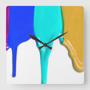 Reloj Cuadrado Goteos de la pintura - colores de la pintura del