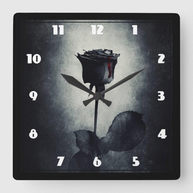 Reloj Cuadrado Goth Black Rose Dripping Blood on Black Grunge (Anverso)