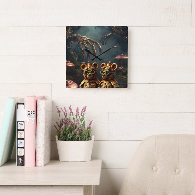 Reloj Cuadrado Gothic Mechanical Dark Forest Steampunk Gummy Bear (Sala de lectura)