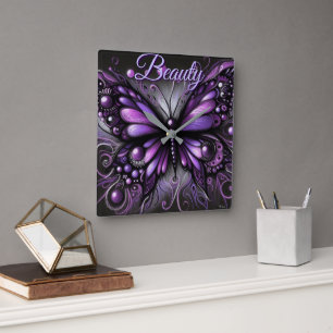 Reloj Cuadrado Gótico Caprichoso Mariposa Morado Personalizado