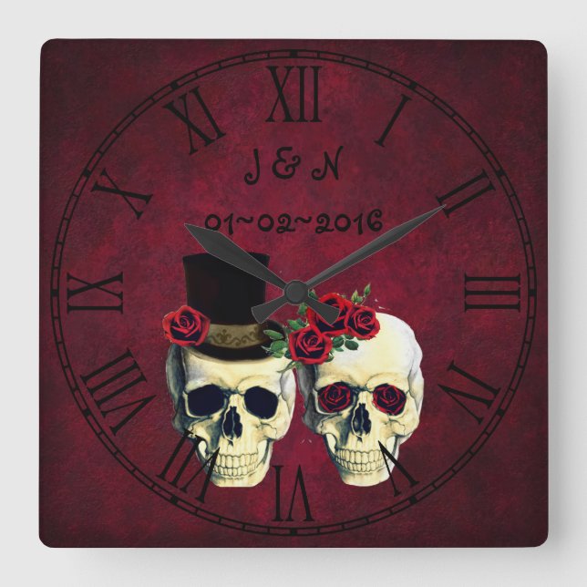 Reloj Cuadrado Gótico Skulls matrimonio matrimonio matrimonio mat (Anverso)
