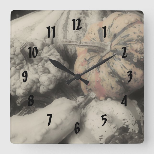 Reloj Cuadrado Gourdes De País En La Naturaleza Blanca Negra (Anverso)