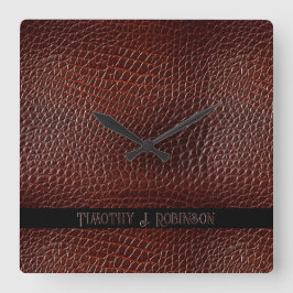 Reloj Cuadrado Grabado en relieve marrón de cuero falso personali