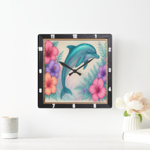 Reloj Cuadrado Graceites Dolphin Floral Art