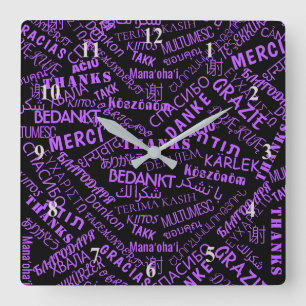 Reloj Cuadrado Gracias! - Múltiples idiomas - Mundo Internacional