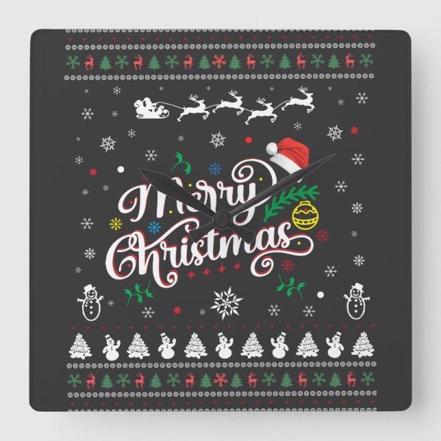 Reloj Cuadrado Graciosa Feliz Navidad (Anverso)