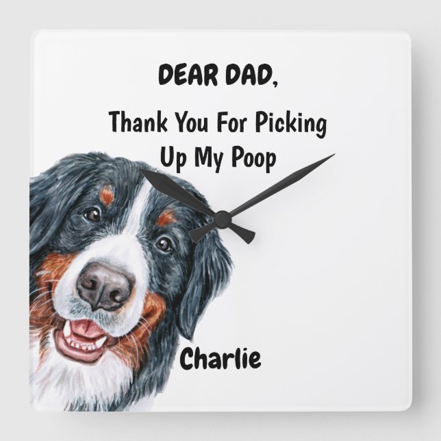 Reloj Cuadrado Gracioso arte canino de montaña de papá (Anverso)