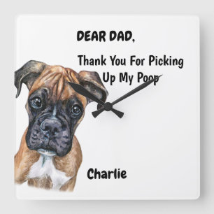 Reloj Cuadrado Gracioso Boxeador Cachorro Perro Papá Acuarela Art