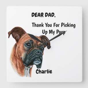 Reloj Cuadrado Gracioso Boxer Rojo Perro Papá Acuarela Arte Canin