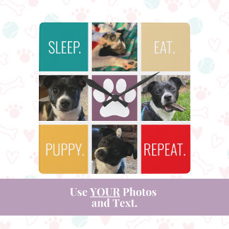 Reloj Cuadrado Gracioso Cachorro Dormir Comer Perro Repetido Colo